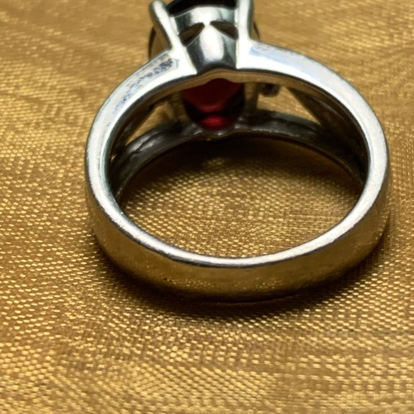 Garnet and Diamond Sterling Silver Ring with Gold Accents - Picture 7 of 7